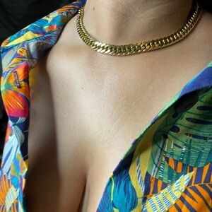 18K Gold Plated Cuban Chain Necklace 18” Stainless Steel Non Tarnish